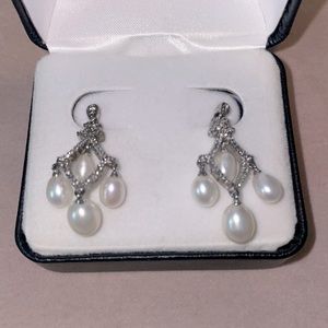 Diamond and pearl chandelier earrings